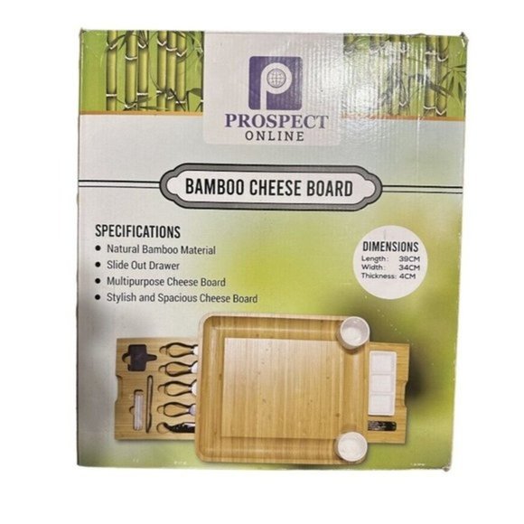 Bamboo Cheese Board With Drawer Large Charcuterie & Knife Set Bowls Tray New - Picture 1 of 7